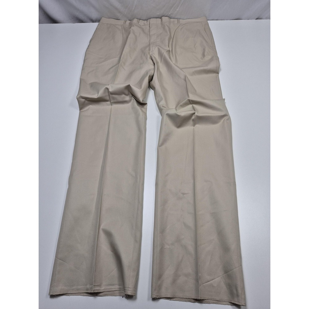 VTG Corbin Dress Pants Mens 44x36 Beige Cotton Khaki Flat Front Unhemmed USA